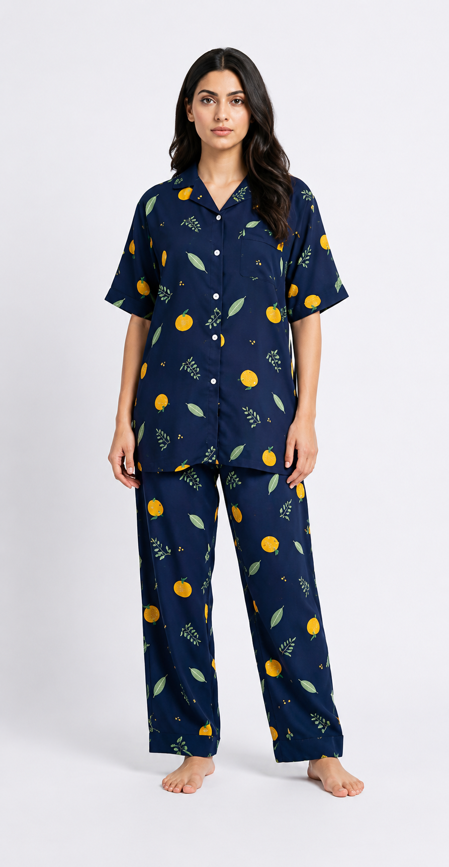 Linen Pajama Suit – Citrus Noir