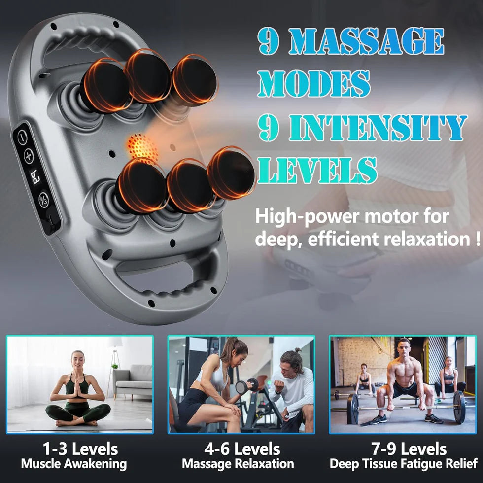 6-Head Fascia Muscle Massager Gun – Deep Tissue Relief for Back, Waist, and Legs