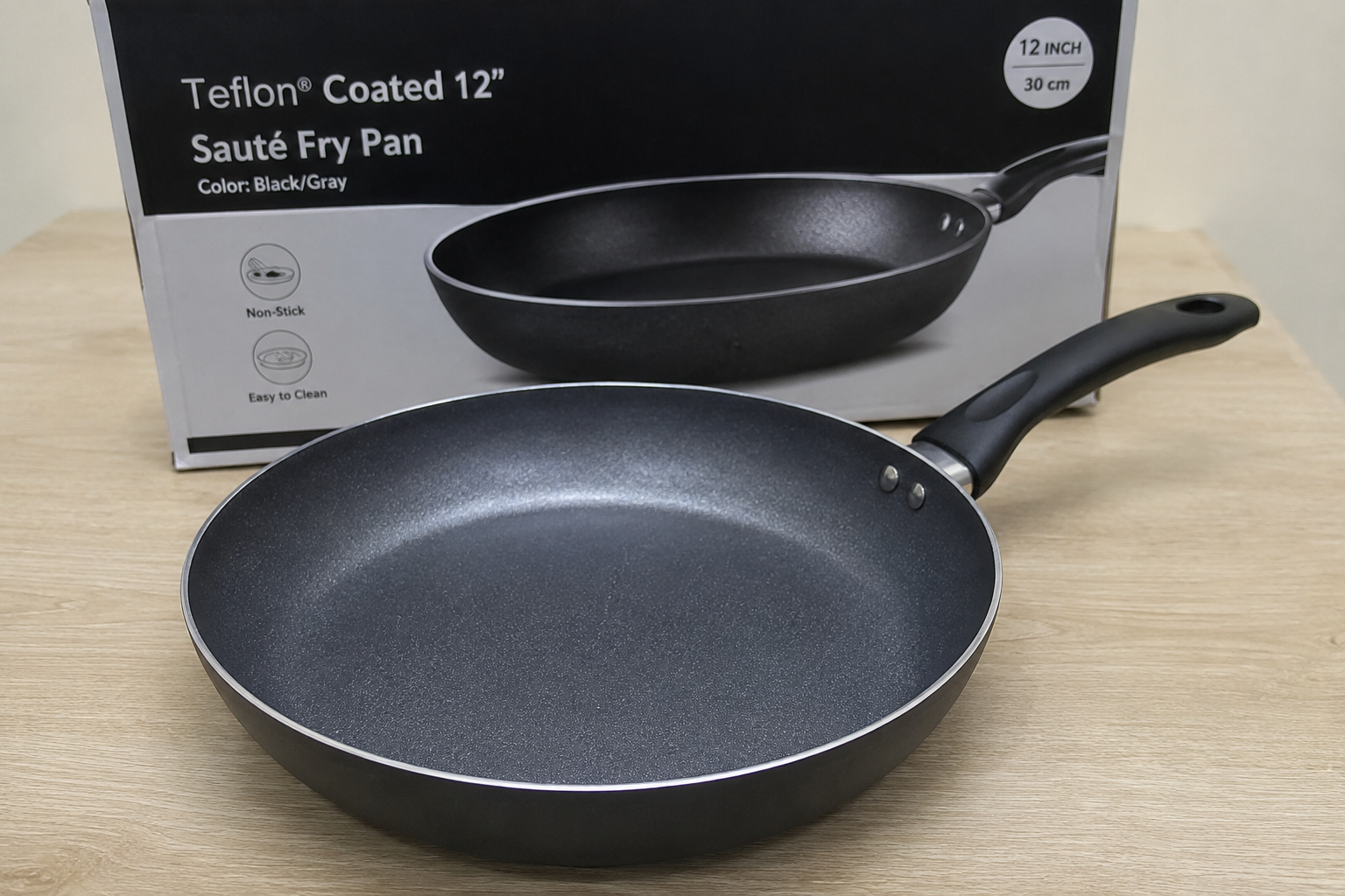 Teflon Coated 12” Sauté Fry Pan – Black/Gray