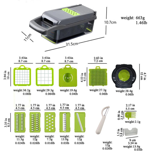 16-in-1 Vegetable Chopper Set, All-in-One Food Cutter with Slicer, Dicer, Grater, Egg Separator & Peeler for Kitchen Prep