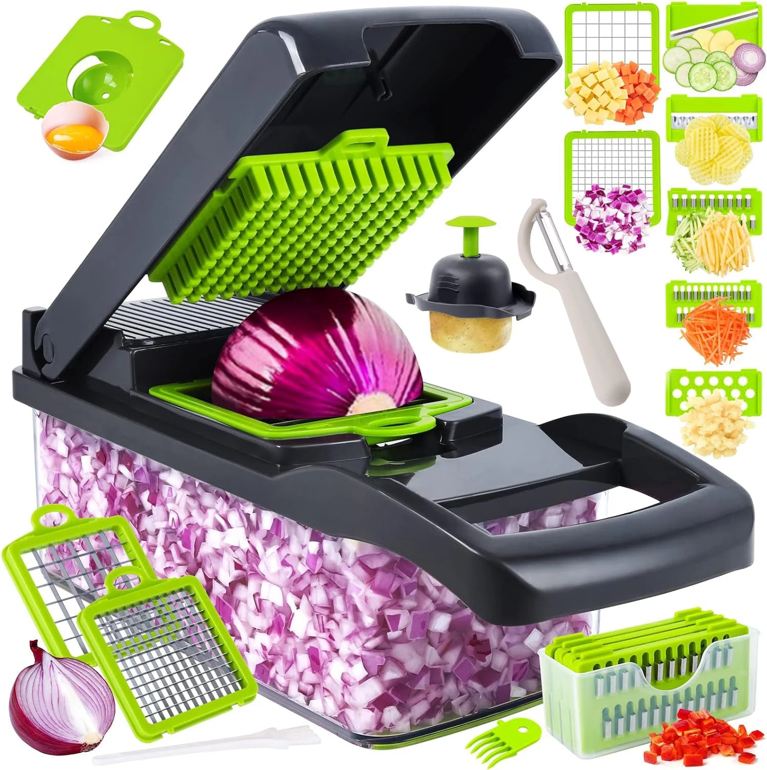 16-in-1 Vegetable Chopper Set, All-in-One Food Cutter with Slicer, Dicer, Grater, Egg Separator & Peeler for Kitchen Prep
