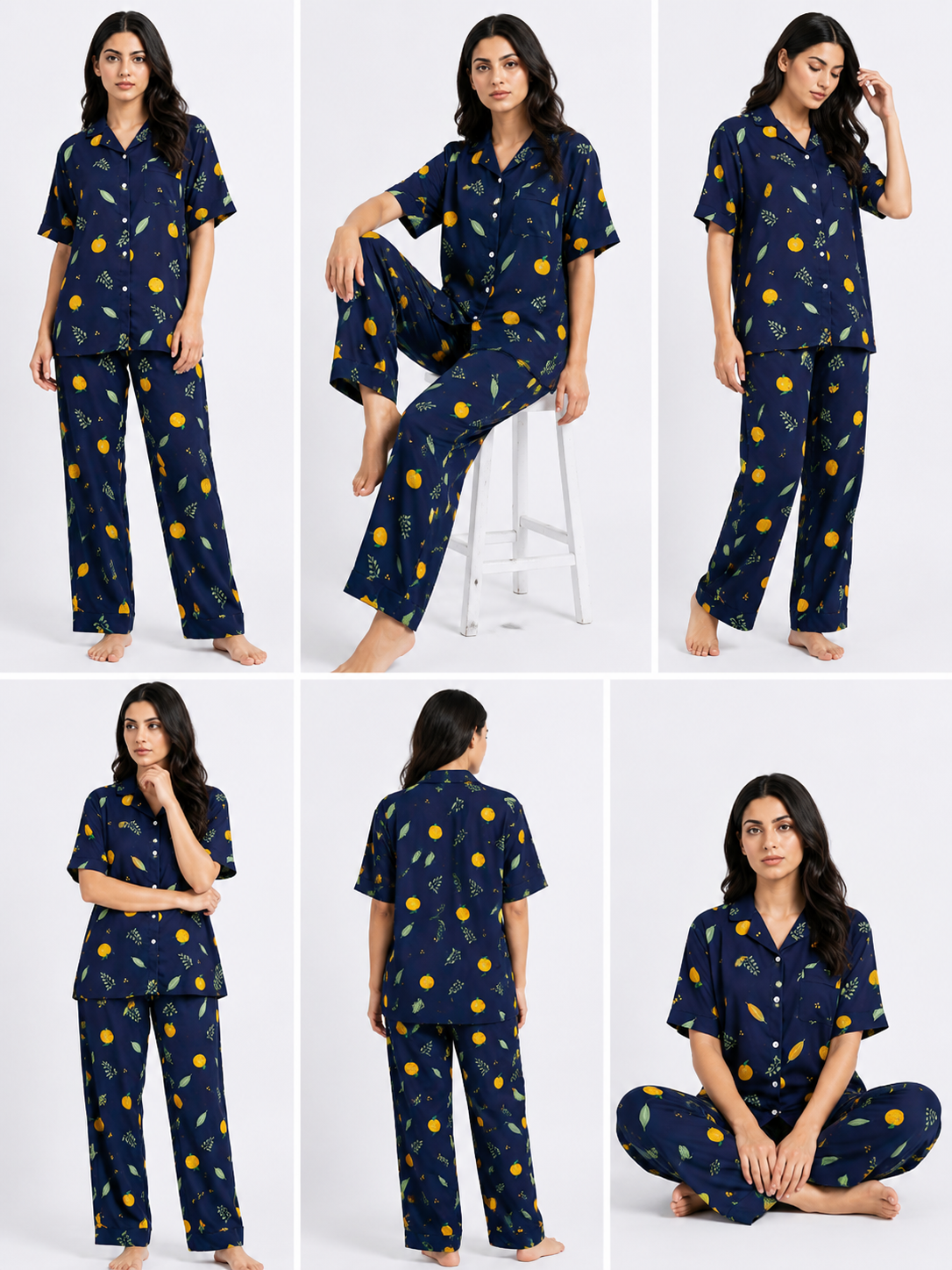 Linen Pajama Suit – Citrus Noir